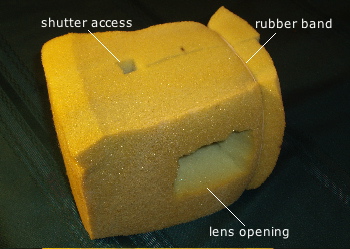 Foam block used to cushion the camera