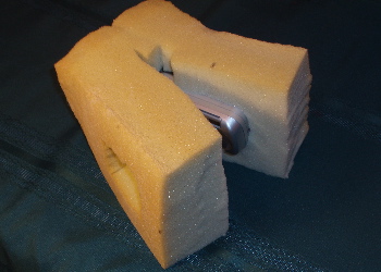Foam block opened to show the camera